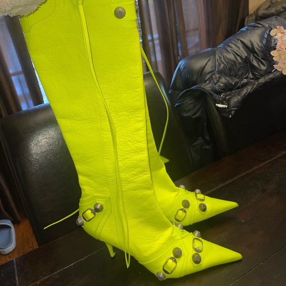 Balenciaga Cagole Neon Yellow Knee High Boots - Picture 6 of 9